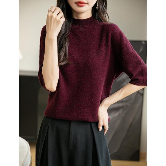 Women's Merino Wool Sweater Small Seamless Knit Mock Neck Casual - Picture 3 of 6